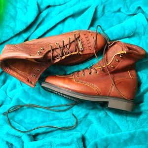 Ladies 8.5 Wide leather steel toed laser boots